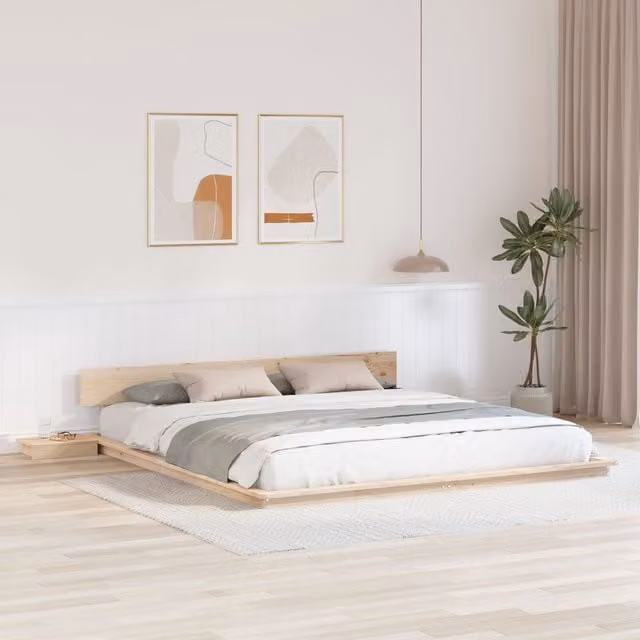 Berkfield Home Solid Wood Floor Bed Frame with Headboard and Bedside Tables, Brown, 200 x 200 cm