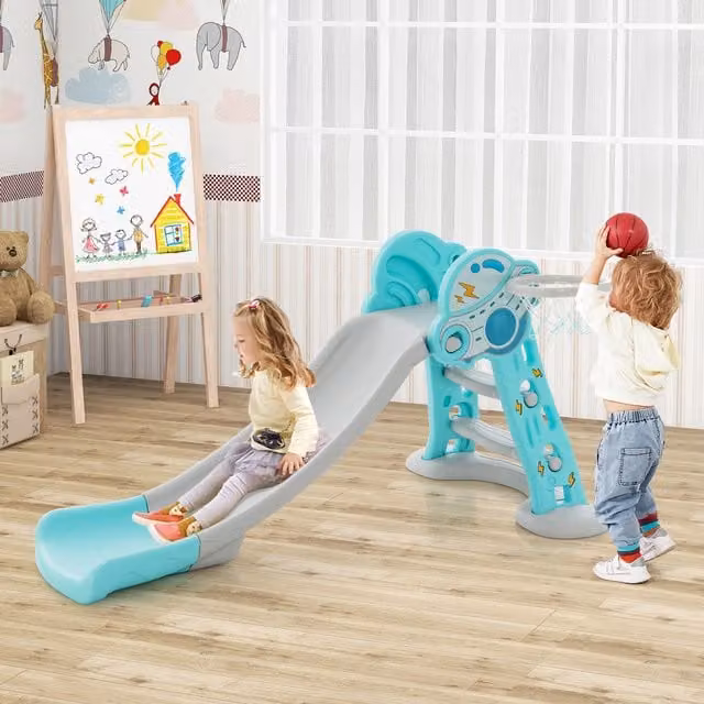 Costway 3-in-1 Kids Folding Slide Playset in Blue