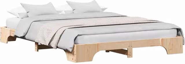 Berkfield Home Solid Pine Wood Bed Frame, Beige, W/D/H: 140 x 200 cm