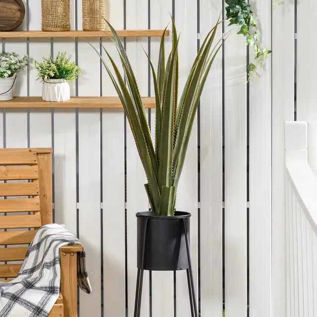 Outsunny Artificial Green Agave Succulent in a Plastic and Concrete Pot for Tabletop Display