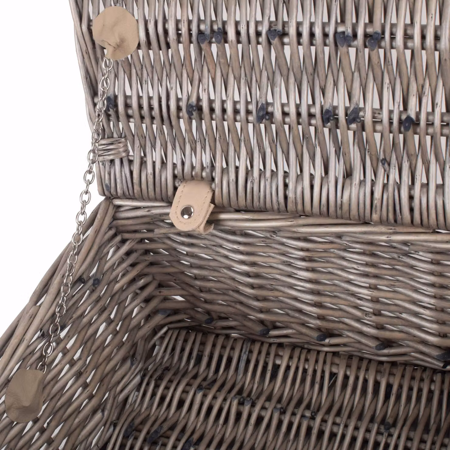 Red Hamper Wicker Picnic Basket in Grey with Antique Wash, Diameter: 36 cm – 3
