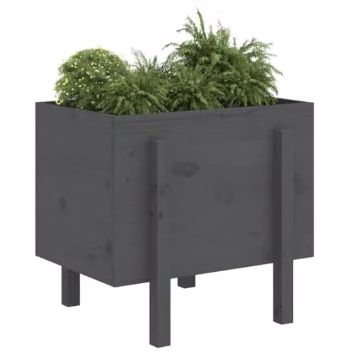 vidaXL Grey Wooden Garden Planter Tub W: 62 cm, D: 50 cm, H: 57 cm – 3