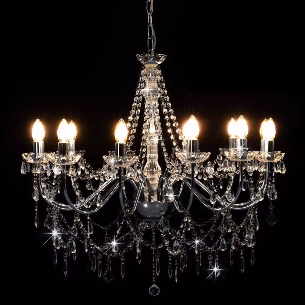 Berkfield Home Silver Crystal and Metal Chandelier with 12 x E14 Bulbs – 2
