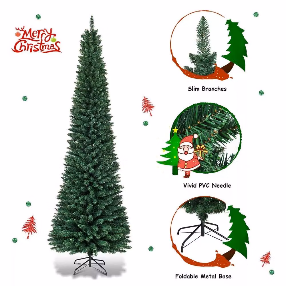 Gymax 210 cm Slim Artificial Christmas Tree in Green – 3