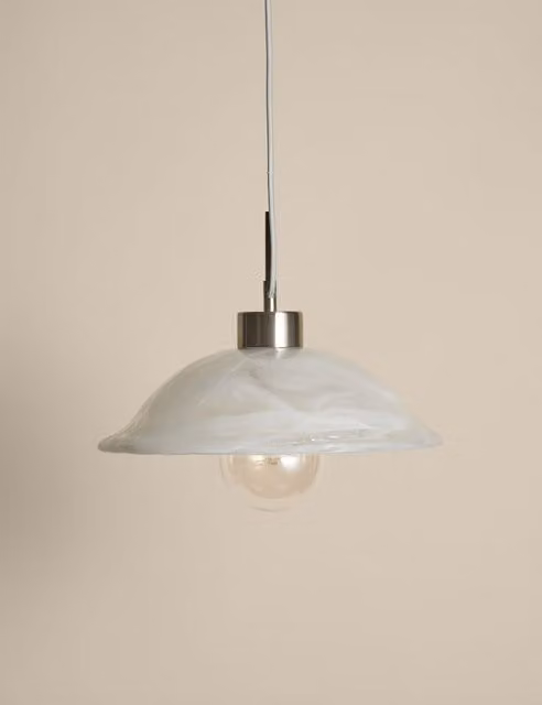 M&S Modern Wavy Glass Dome Pendant Light in White and Silver