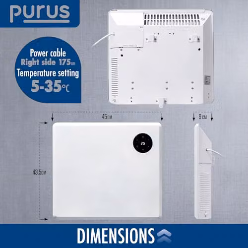 Purus 600W WiFi Electric Panel Heater, White, Wall Mounted or Freestanding with App Control – 5