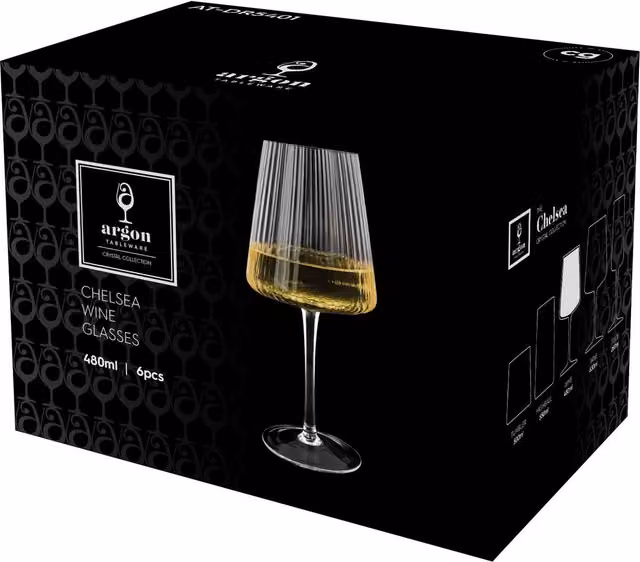 Argon Tableware Striped Lead-Free Crystal White Wine Glasses, 480ml, Pack of 24, Transparent