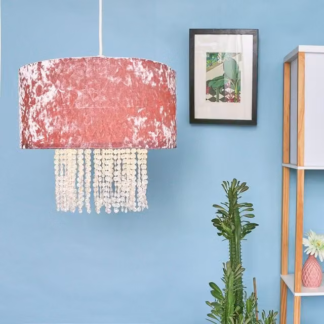 ValueLights Boland Pair of Pink Fabric Ceiling Pendant Droplet Shades
