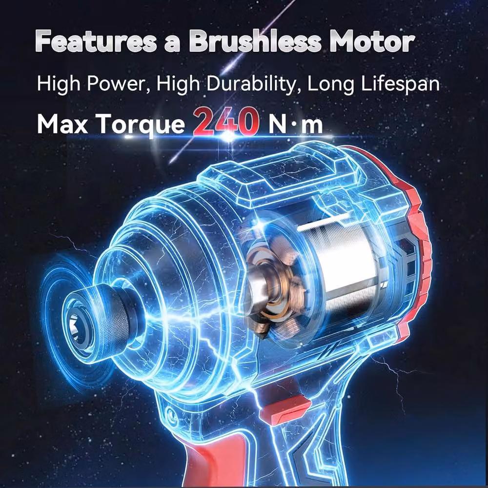 NANWEI Brushless Impact Driver with 240Nm Torque and 4-Speed Settings, Black and Multicolour – 3