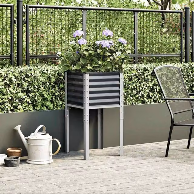 Berkfield Home Ornamental Steel Garden Planter Tub in Anthracite, W/D/H: 45 x 45 x 88 cm