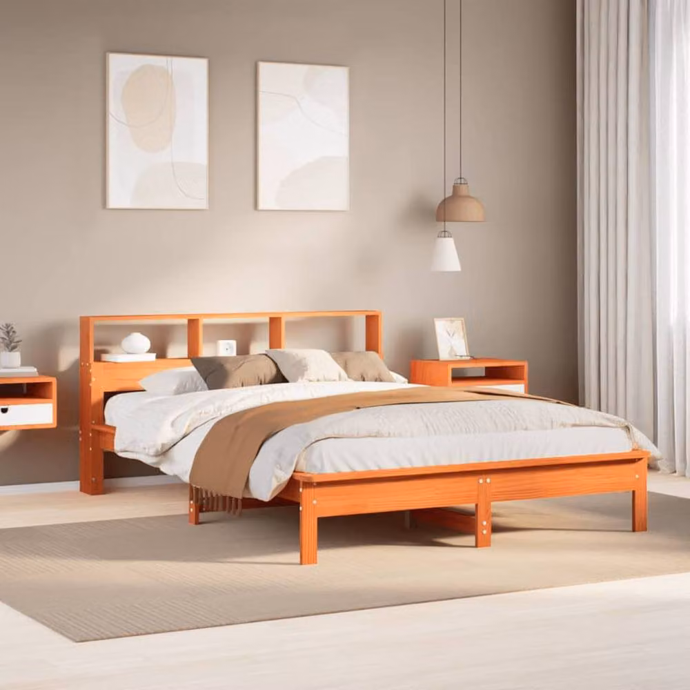 Berkfield Home Decorative Pine Bed Frame in Brown, W/D/H: 140 x 190 x 80 cm – 2