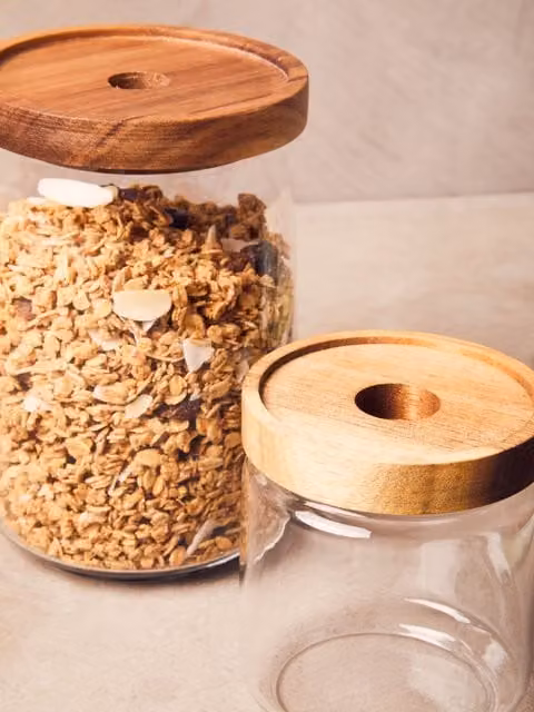 Orsina Round Clear Glass Airtight Storage Jar with Acacia Wood Lid, 1260 ml
