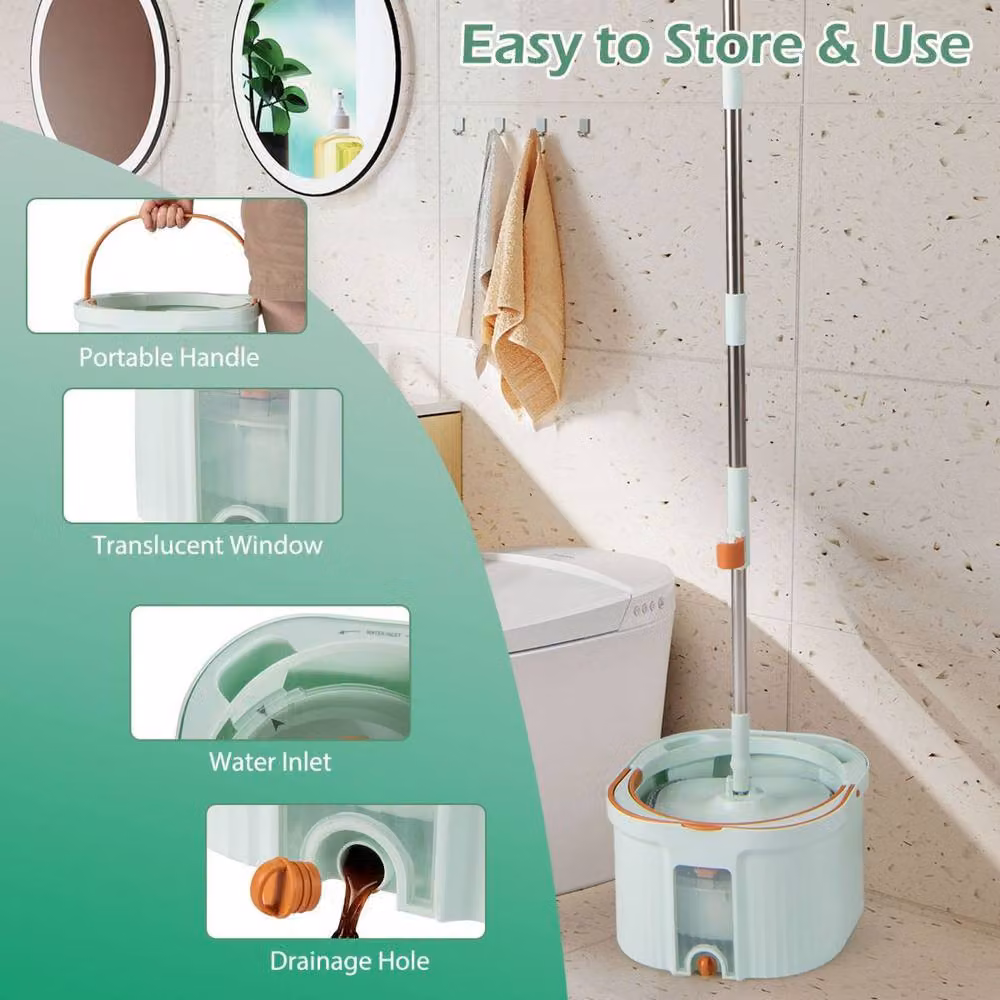 Costway Spin Mop and Bucket Set with Wringer, Rotating Mop Head and 2 Microfibre Pads, Green – 2