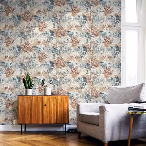 Arthouse Abstract Industrial Textured Wallpaper in Bronze and Blue – 2