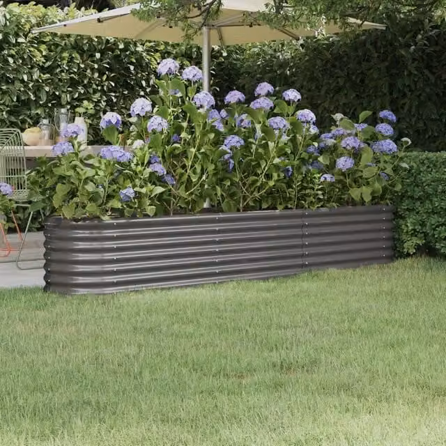 Berkfield Home Garden Grey Powder-coated Steel Raised Bed W/D/H: 224 x 40 x 36 cm