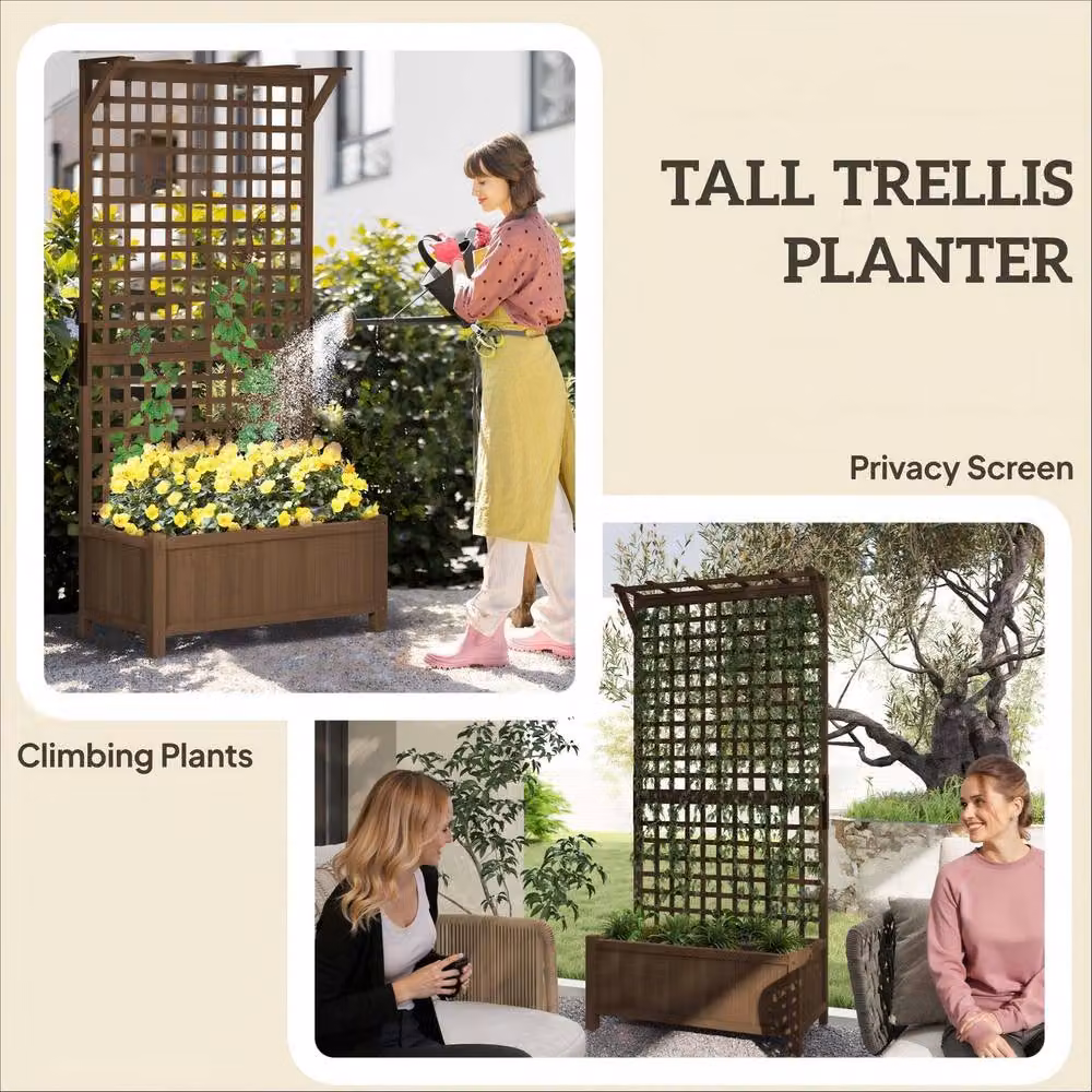 STILVORA Brown Wooden Raised Planter with Trellis and Hanging Roof – 3