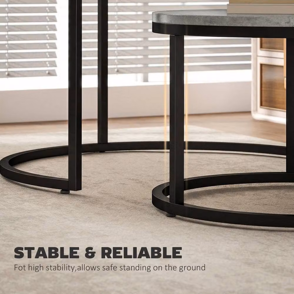 SPETLEK 2 Piece Stacking Coffee Table Set with Grey and Black MDF Tops and Steel Frame – 2