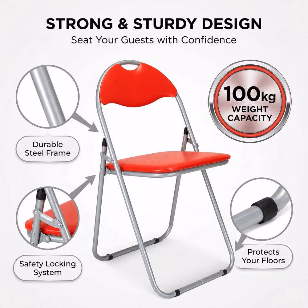 Bravich LTD Candy Faux Leather Padded Folding Dining Chairs in Red, 6 Pack – 3