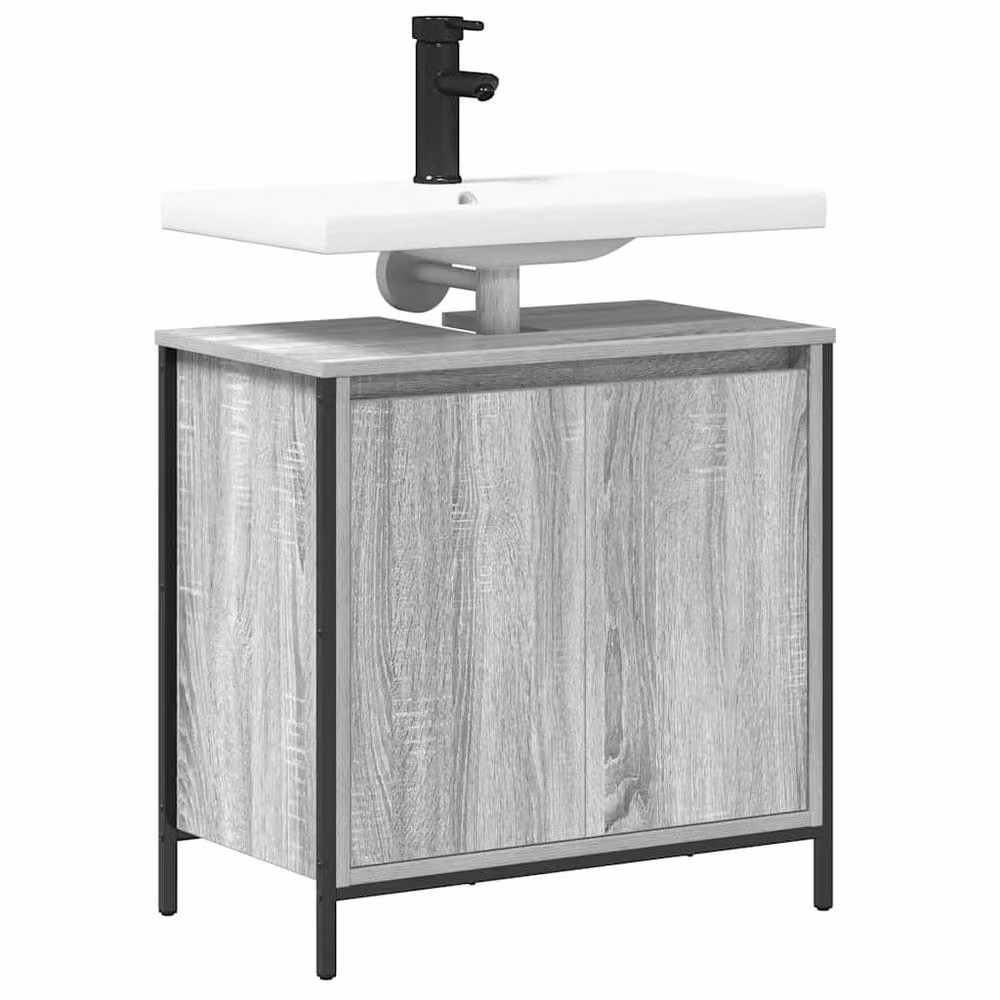 Berkfield Home Modern Grey Bathroom Basin Cabinet W/D/H: 60 x 34.5 x 60 cm – 3