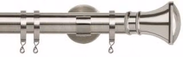 New Edge Blinds 35mm Metal Curtain Pole Set with Trumpet Finials in Satin Silver, Length: 260 cm