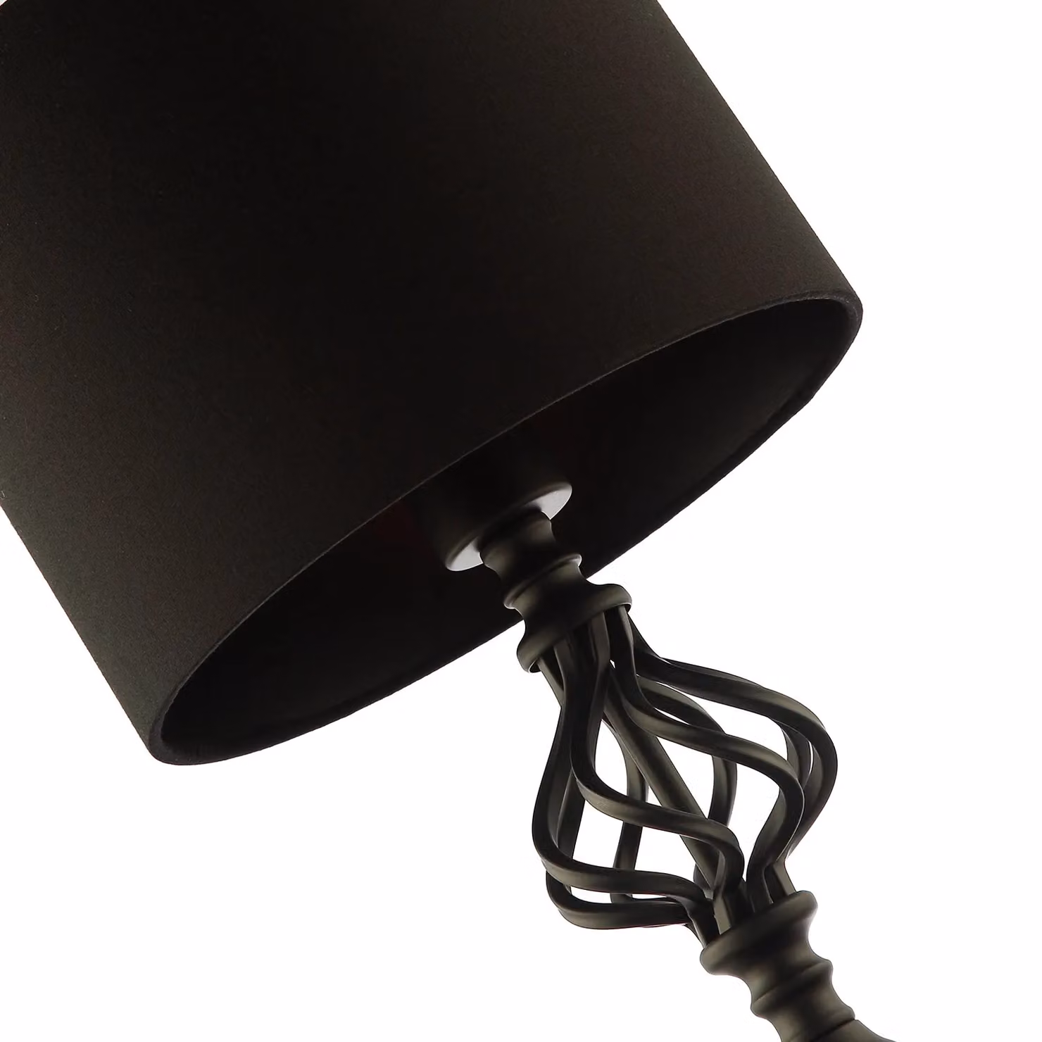 Happy Homewares Classic Twist Metal Table Lamp in Matte Black with Black Fabric Drum Shade – 3