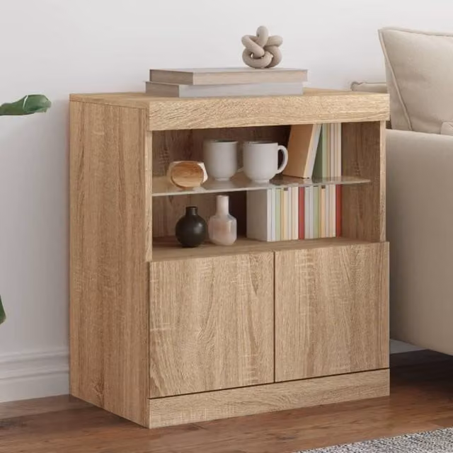 Berkfield Home Modern Sideboard with Integrated LED Lights in Sonoma Oak Brown, W/D/H: 60 x 37 x 67 cm – 1