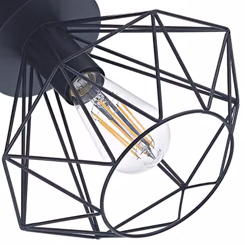 Happy Homewares Industrial Metal Basket Cage Semi Flush Ceiling Light Fitting in Black, Height: 25 cm – 3