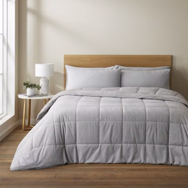 Catherine Lansfield Cosy Cord 6.5 Tog Coverless Comforter Bedspread, Silver, W: 200 cm, L: 220 cm