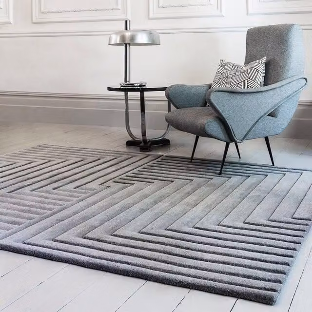 The Rug Shop UK Silver Handmade Optical 3D Abstract Wool Area Rug, W: 290 cm, D: 200 cm