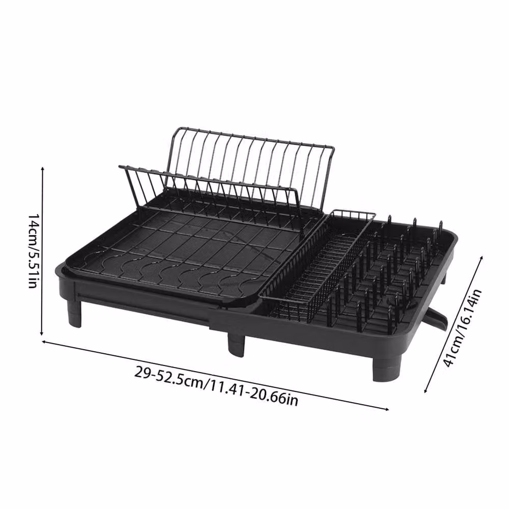 Garden Sanctuary Kitchen Dish Drainer Rack with Retractable Drip Tray and Glass Details in Black – 2