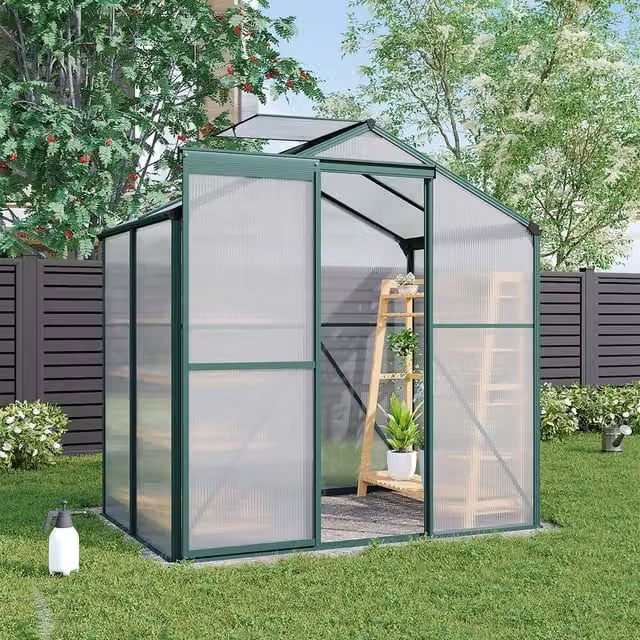 Breeins Aluminium Frame Greenhouse with Window and Polycarbonate Panels, Green and Transparent, 4x6ft