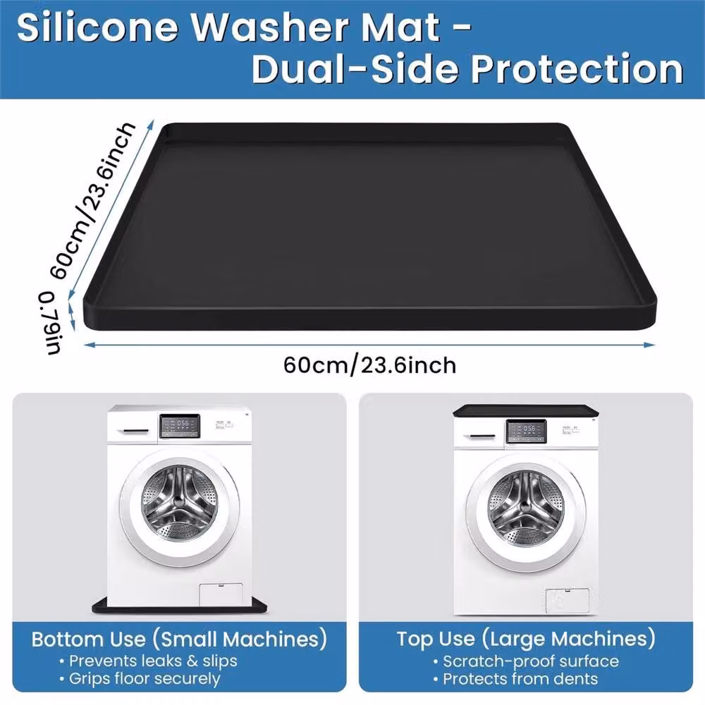 Ventryn Non-Slip Waterproof Silicone Washing Machine Top Protector Mat in Grey and Black – 2
