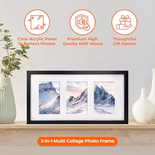 Innoteck Rustic Wooden 3-in-1 Multi Photo Frame, Black and Grey, Rectangular, W/H: 20.2 x 14.0 cm – 2