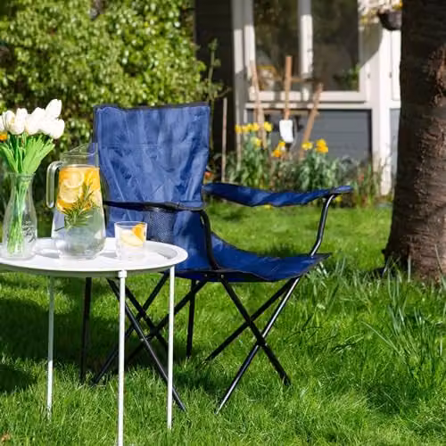 Harbour Housewares Folding Canvas Camping Chair with Armrests in Blue and Black – 2