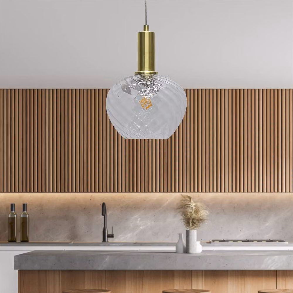 First Choice Lighting Bradson Art Deco Pendant Fitting with Transparent Swirl Glass and Gold Brass Finish – 2