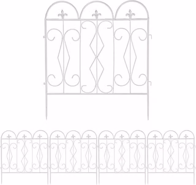 Vogrex White Heavy Duty Wrought Iron Metal Garden Fencing Steel