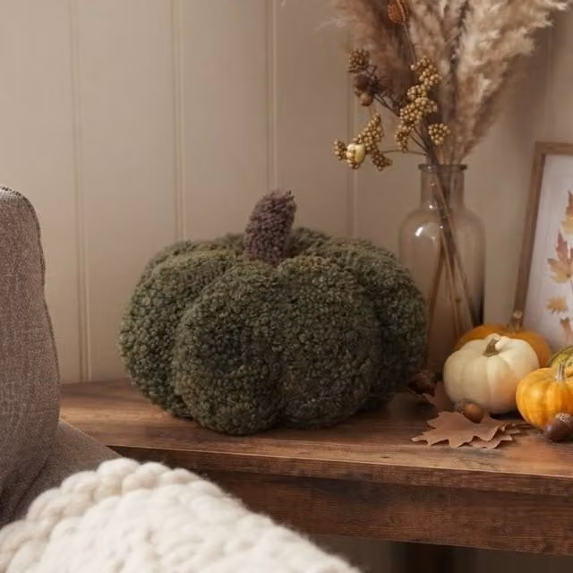 Garden Greatness Green Pumpkin Shaped Decorative Round Cushion