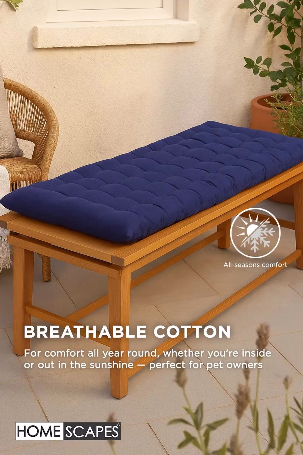 Homescapes Navy Blue 3 Seater Garden Bench Cushion, W: 143 cm, D: 48 cm – 2