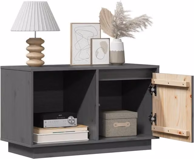 Berkfield Home Grey Solid Wood Pine TV Cabinet W/D/H: 74 x 35 x 44 cm