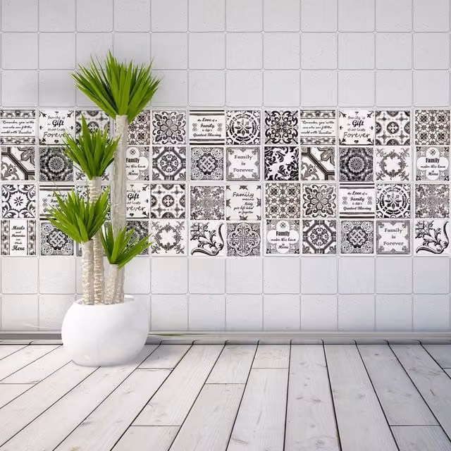 Walplus Tile Look Wall Tile Stickers in Brown, Black and White, 10 x 10 cm, 24 Pack
