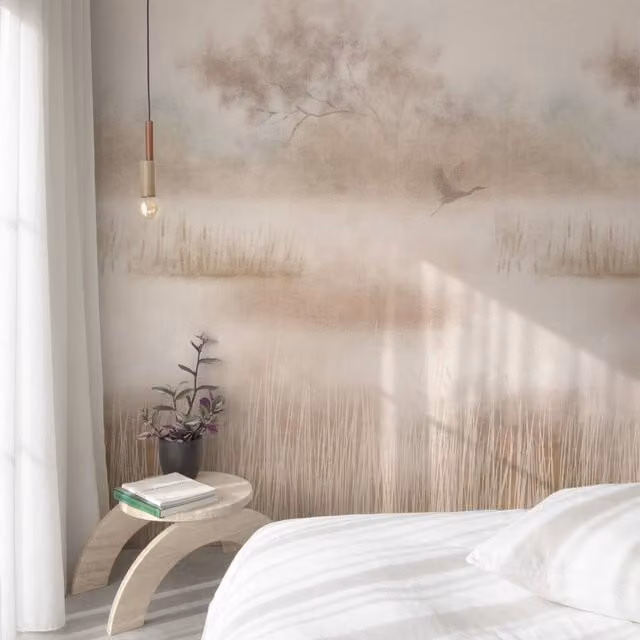 Grandeco Ibera Misty Marshland 3 Panel Repeatable Mural in Pink, W: 159 cm, H: 280 cm
