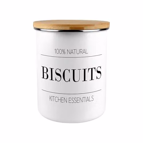 Purely Home Minimalist Enamel Biscuit Canister with Bamboo Lid in Black and White