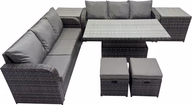 Fimous 8-Seater Rattan Garden Furniture Set with 2 Side Tables and 2 Small Stools in Dark Grey