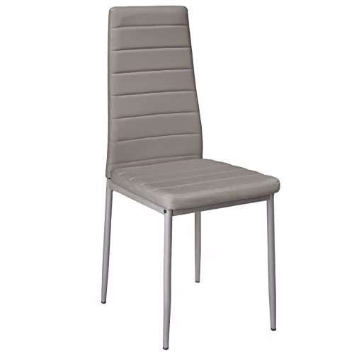 tectake Set of 8 Modern Dining Chairs in Grey Synthetic Leather with Metal Legs – 4
