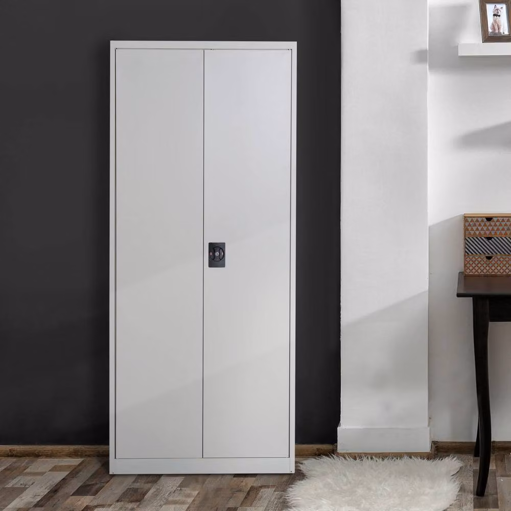 STILVORA Lockable Metal Filing Cabinet with Adjustable Shelves and Hinged Doors in Grey or White, H 175 x W 40 x D 40 cm – 2