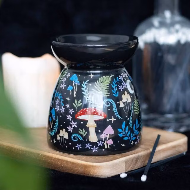 Uniqueful Dark Forest Print Ceramic Oil Burner in Black and Multicolour