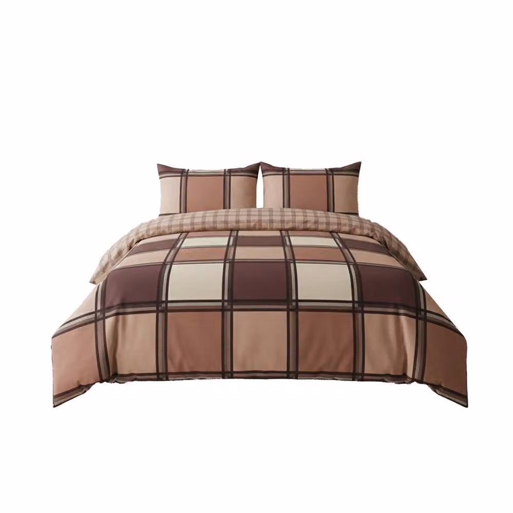 Snug City Chocolate Brown Contemporary Square Pattern Duvet Cover and Pillowcase Set, Single – 2