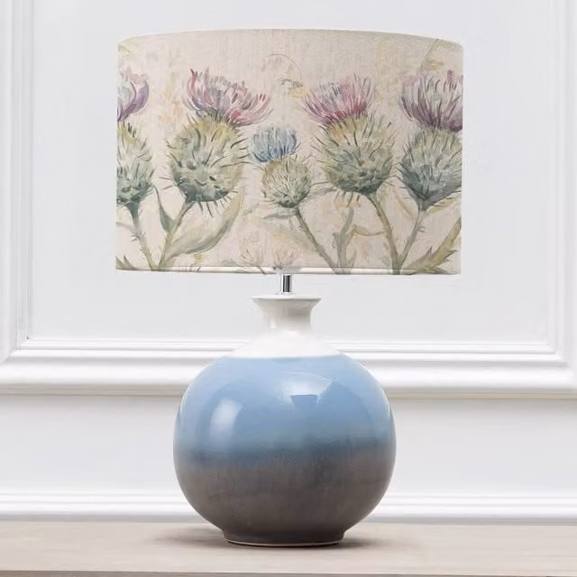 Voyage Maison Neso Ceramic Tabletop Lamp with Thistle Glen Eva Fabric Lampshade in Beige and Multicolour – 1