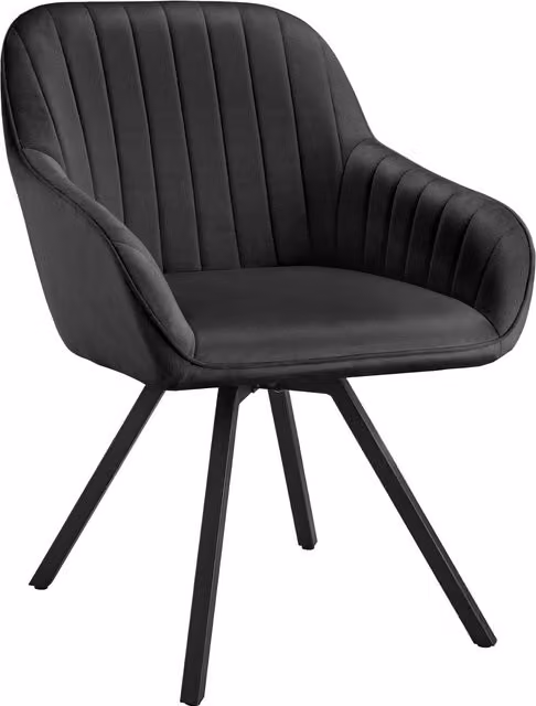 tectake Black Velvet Swivel Armchair with Metal Frame and Foam Padding – 9