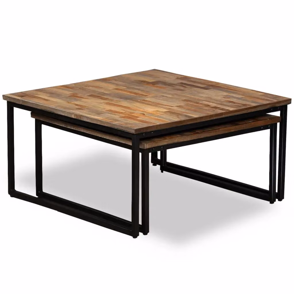 Berkfield Home Nesting Coffee Table Set of 2, Solid Reclaimed Teak Wood in Brown – 3